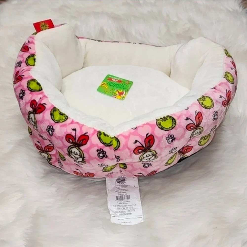 The Grinch Dr. Seuss Cozy Christmas Pet Cat Dog Bed NWT Pink Multicolored 2025